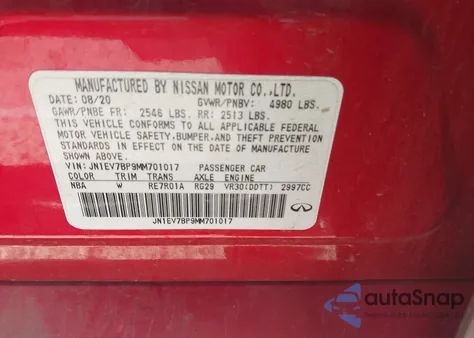 2021 Infiniti Q50 Luxe из США, поврежденный, VIN JN1EV7BP9MM701017